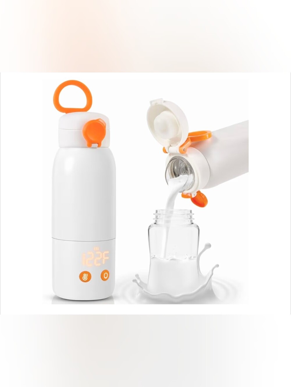 White and Orange Portable Bottle Warmer with Temperature Display
